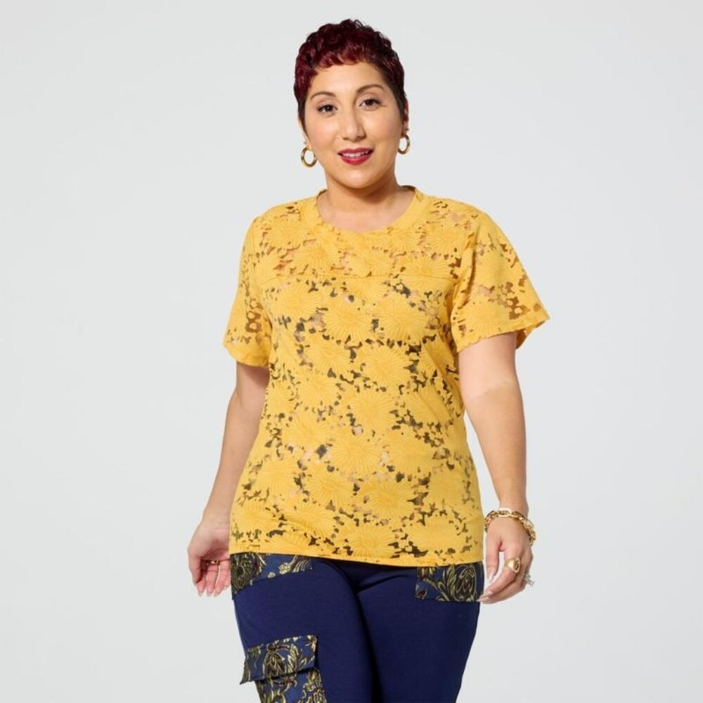 Harlems Fashion Row In Earnest by Byron Lars Burnout Top Size Large Yellow Black